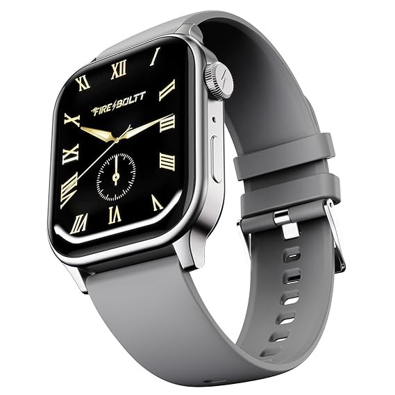 Fire‑Boltt Rise Smart Watch 1.85″ HD Display with Bluetooth Calling, AI Voice Assistant, Rotating Crown, SpO2 & Heart Rate Monitor, 120+ Sports Modes,IP67 Waterproof Smart Watch for Men & Women - Grey