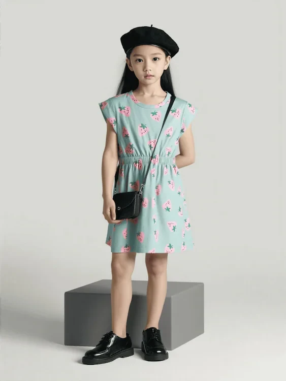 HELLCAT Sea Green Printed Short Sleeve Casual Dresses for Girls | Non Returnable