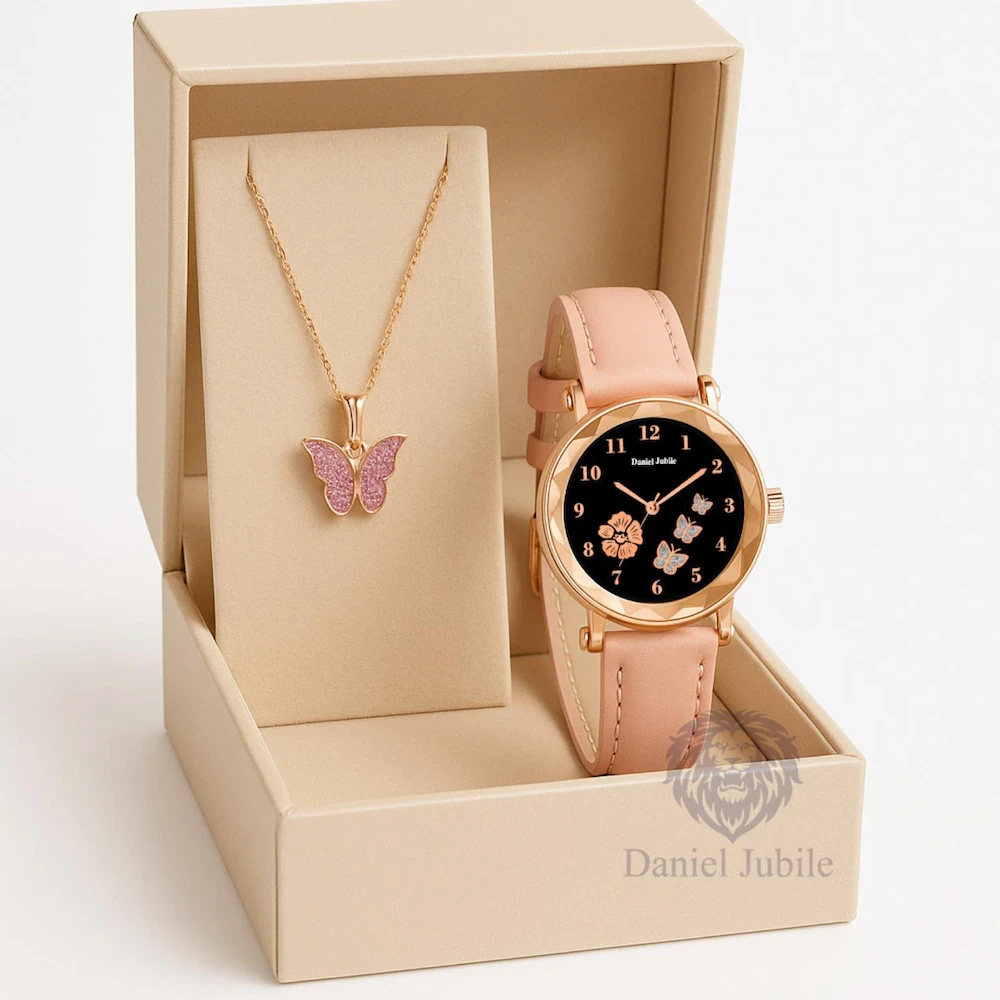 Daniel Jubile Peach Radiance Combo Stylish Ladies Women Watches FREE Butterfly Necklace With Girls Watches