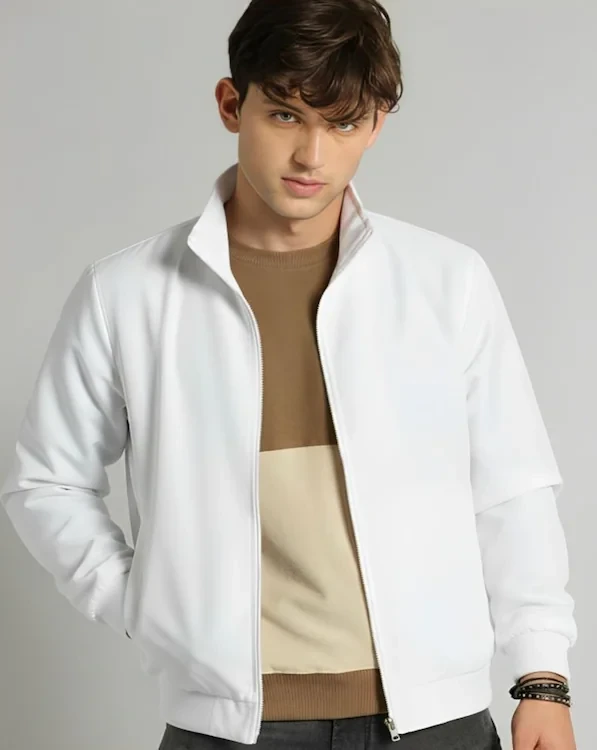 MAYKR Men's Zip Front White Jacket