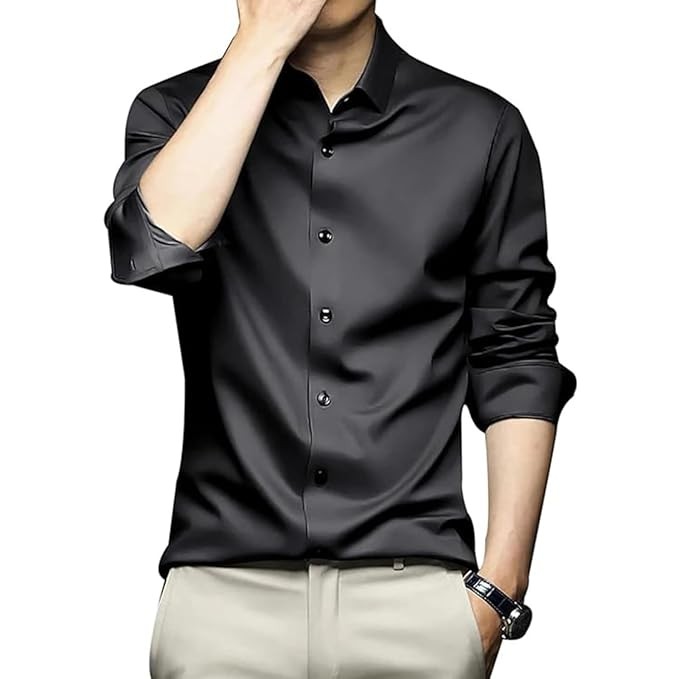 DEELMO Men's Stylish Solid Satin Casual Shirt for Men Full Sleeves| Poly Satin Silk Shirt