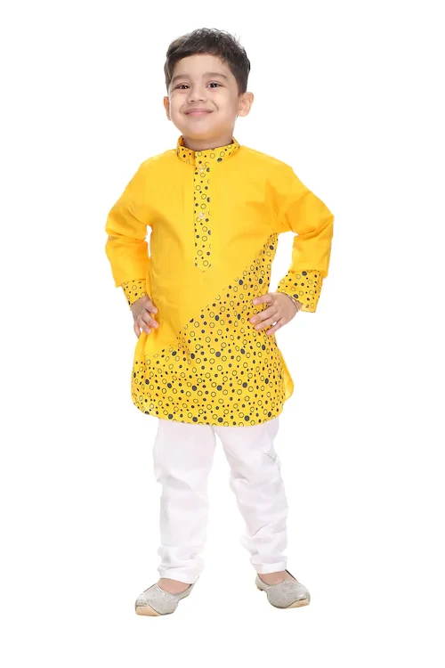 NEW GEN BOYS YELLOW COTTON PACK OF 1 KURTA & PAIJAMA PANT