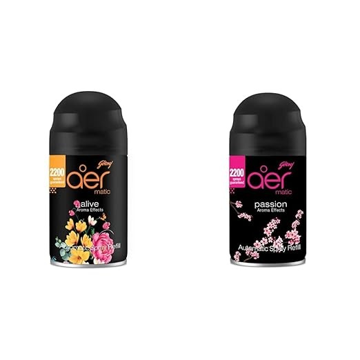 Godrej aer matic, Automatic Air Freshener Refill Pack - Petal Crush Pink (225 ml) & aer Smart Matic – Automatic Air Freshener Refill, Premium Fragrance - Passion (2200 sprays)