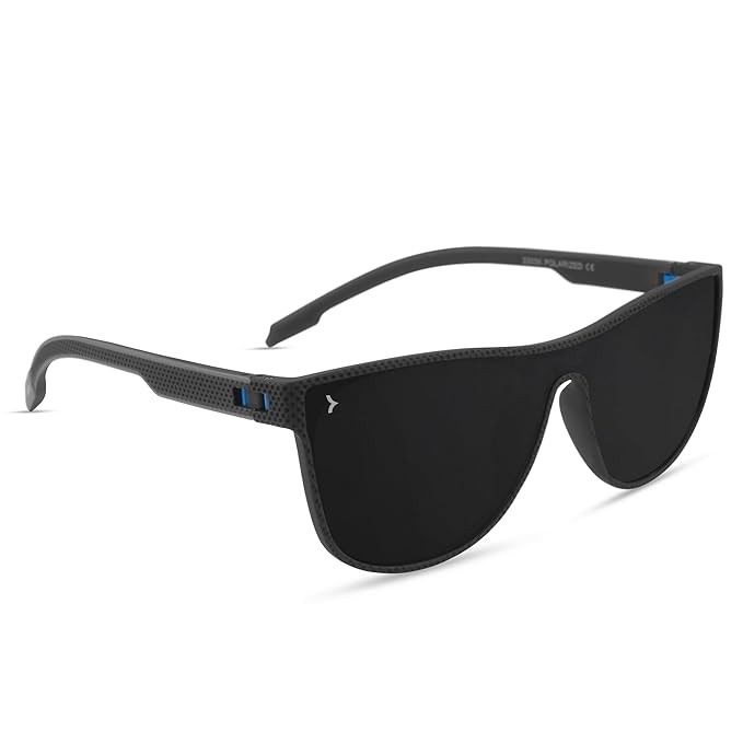 KAEN Polarized Stylist Sunglasses For Men & Women by Eyewearlabs | Full Rim Square Black Sunglasses | 100% UV Protection | Cricket Sports Cycling Driving Adventure | Black Lens | Medium | KREW