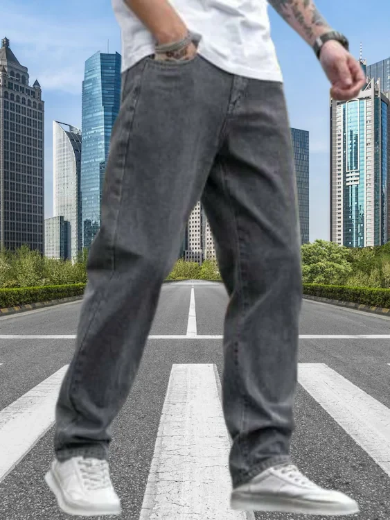 OFTEN LOOK Men Relaxed Fit Mid Rise Dark Grey Jeans