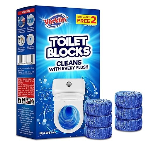Blue Toilet Cleaner Blocks – (Buy 4 Get 2 Free) Pack of 6 | Drop-In Toilet Tank Tablets | Blue Water Effect, Fights Stains, Whitens Bowl | Long Lasting Cleaning Action