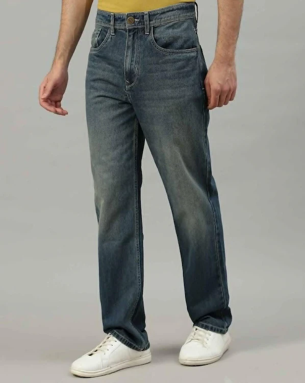 Men Lightly Washed Straight Jeans