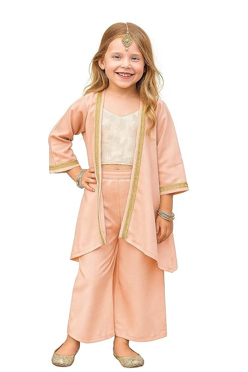 A.T.U.N. (ALL THINGS UBER NICE) Girls Stylish Soft Luxurious Brocade Top with Shrug and Palazzo Set | 3 Piece Party Set
