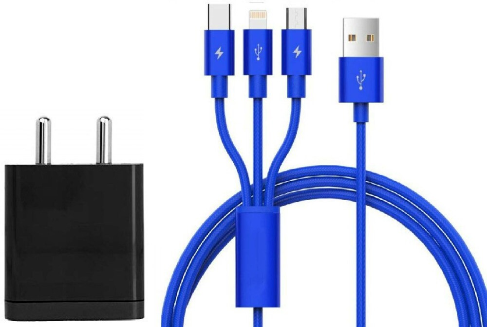 Webilla Wall Charger With 3In1 Cable Fast Charging Cable Compatibale For All Smart Phone 5 W 2.4 A Mobile Charger With Detachable Cable (Black, Blue)