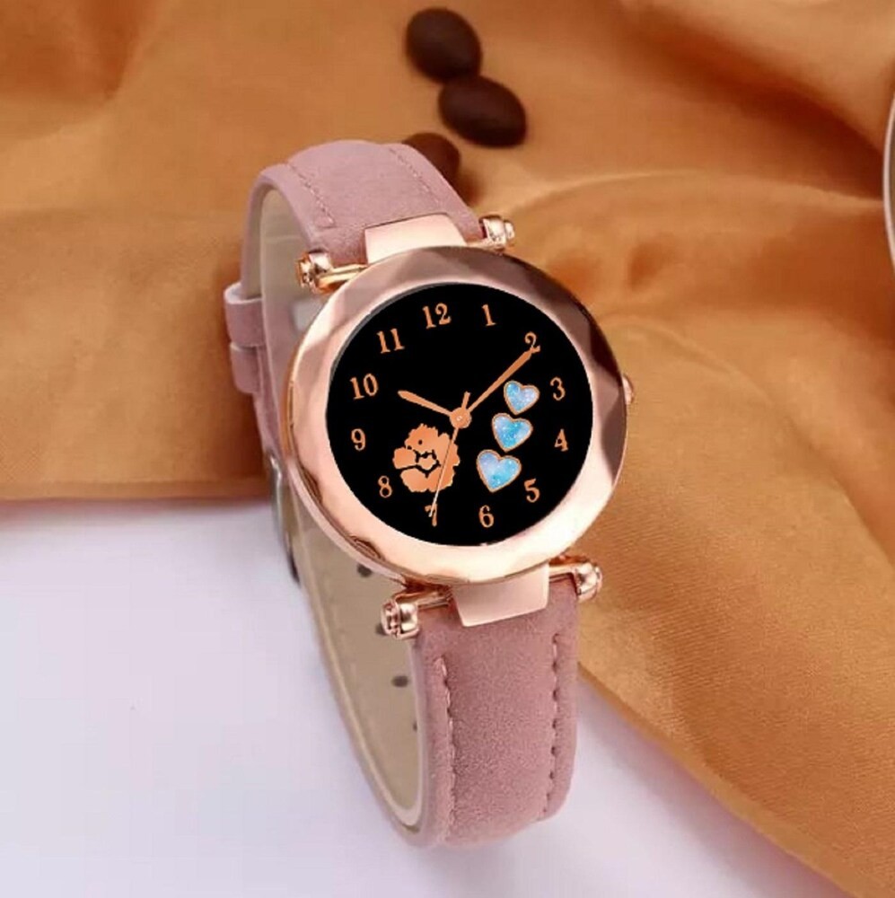 ILOZ Attractive New Stylish Trendy Rich Look pink Hart design Leather belt Analog wrist watch for girls watch for women