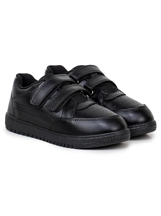 ATHCO Unisex-Child Care-V2-Velcroo School Shoes | Soft Cushioned Memory Foam Heel Pad Support | Kid's | Boy's | Girl's | Children |Uniform Shoes | Lightweight | Velcroo |Easy Wear & Care| Formal Shoes