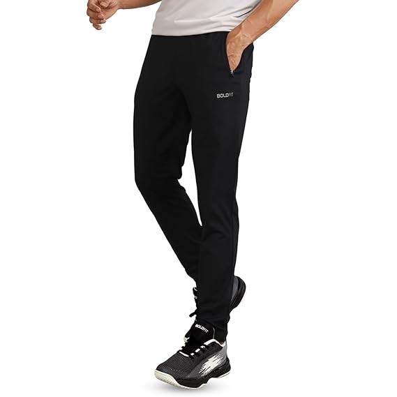 Boldfit Track Pant, Slim Fit Joggers for Running, Gym Sports Lower, Summer Track Pants, Activewear Trousers, Night Pants- Black