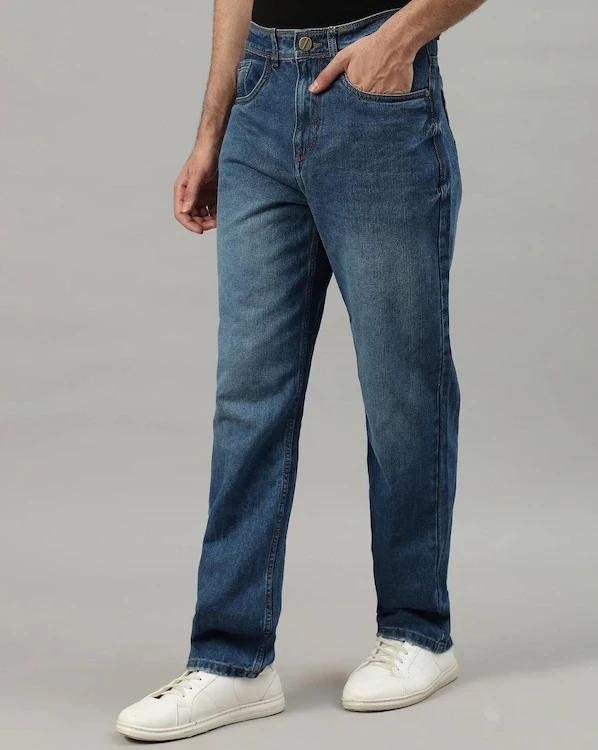 Men Lightly Washed Straight Jeans