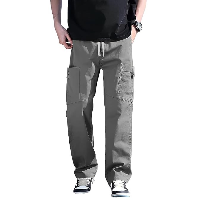SMOWKLY Men’s Cotton Cargo Pants | Casual Trousers for Men | Comfortable Lower for Men | Breathable Pants with 6 Pockets & Drawstring Elastic Waistband