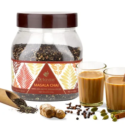 Octavius Masala CTC Chai | With Added Cinnamon, Cardamom, Clove, Black Pepper, Ginger | Relief for cold and cough | 250 GM Jar