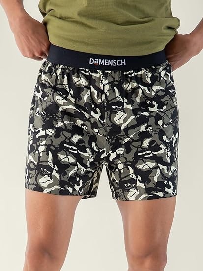 DAMENSCH Regular Fit Solid 100% Soft & Durable Cotton Boxer Shorts Dual Pockets Anti-Bacterial Moisture Wicking Microfibre Waistband Ultra-Light Boxers for Men