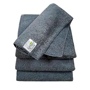 SOFTSPUN Microfiber Cloth - 4 pcs - 40x40 cms - 340 GSM Grey! Thick Lint & Streak-Free Multipurpose Cloths - Automotive Microfibre Towels for Car Bike Cleaning Polishing Washing & Detailing.