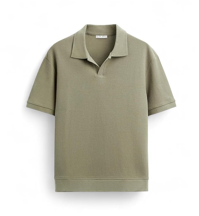 Alan Jones Clothing Men's Textured Polo T-Shirt | Classic Short Sleeve Polo for Casual Wear