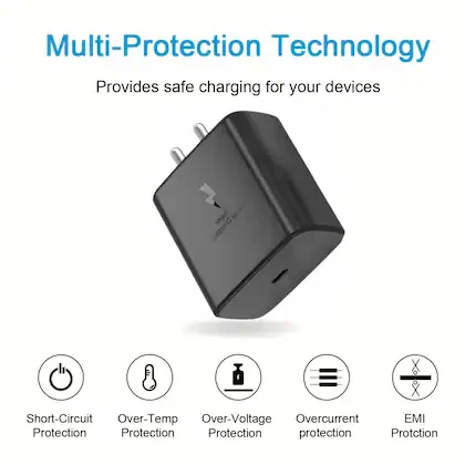 Umake 45W Fast Charging Type-C Travel Adapter with USB-C Cable- Quick PD Charging for Samsung Galaxy S24 Ultra, S23, S22, S21 FE, S20, M14 5G, M34, M54, M53 5G, M33- Sleek Black Design (With Cable)