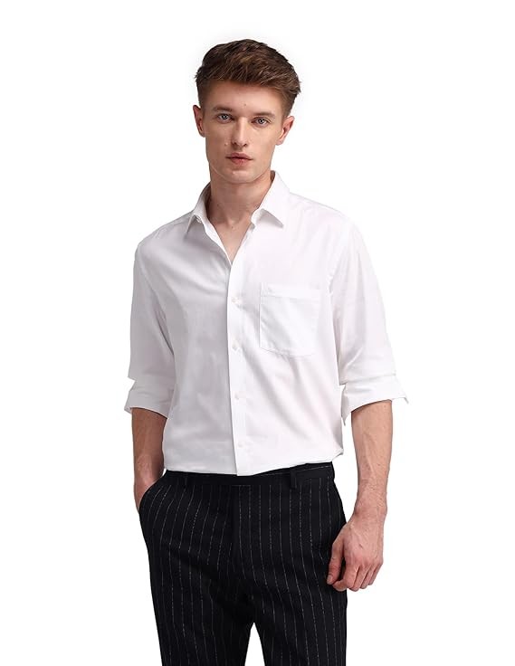Arrow Men Slim fit Cotton Solid Long Sleeves Cutaway Collar Shirt
