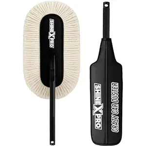 ShineXPro Car Duster - Lint-Free & Scratch-Free Car Cleaner Brush with Long Handle - Car Dust Cleaner features Paraffin Wax Coating for 2x better Cleaning Performance - Car Cleaning Brush for Exterior