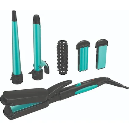 Havells 5 in 1 Hair Styler, 19mm Curler, Crimper, Conical Curler and Volume Brush for Multiple Styles (HC4045) (Blue/Black)