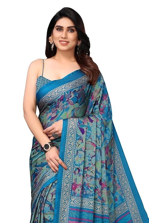 MIRCHI FASHION Women's Plain Weave Chiffon Ethnic Motif Printed Saree with Blouse Piece