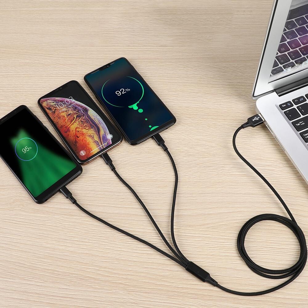 BOPUD 3 in 1 Charging Triple USB Cable Fast Charging Multi Pins for Android and Type C Mobile Charger all mobile charging cable