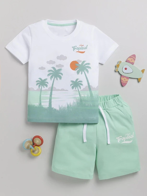 SmartRAHO 100% Pure Cotton Knee Length Graphic Printed Tee With Shorts for Boys