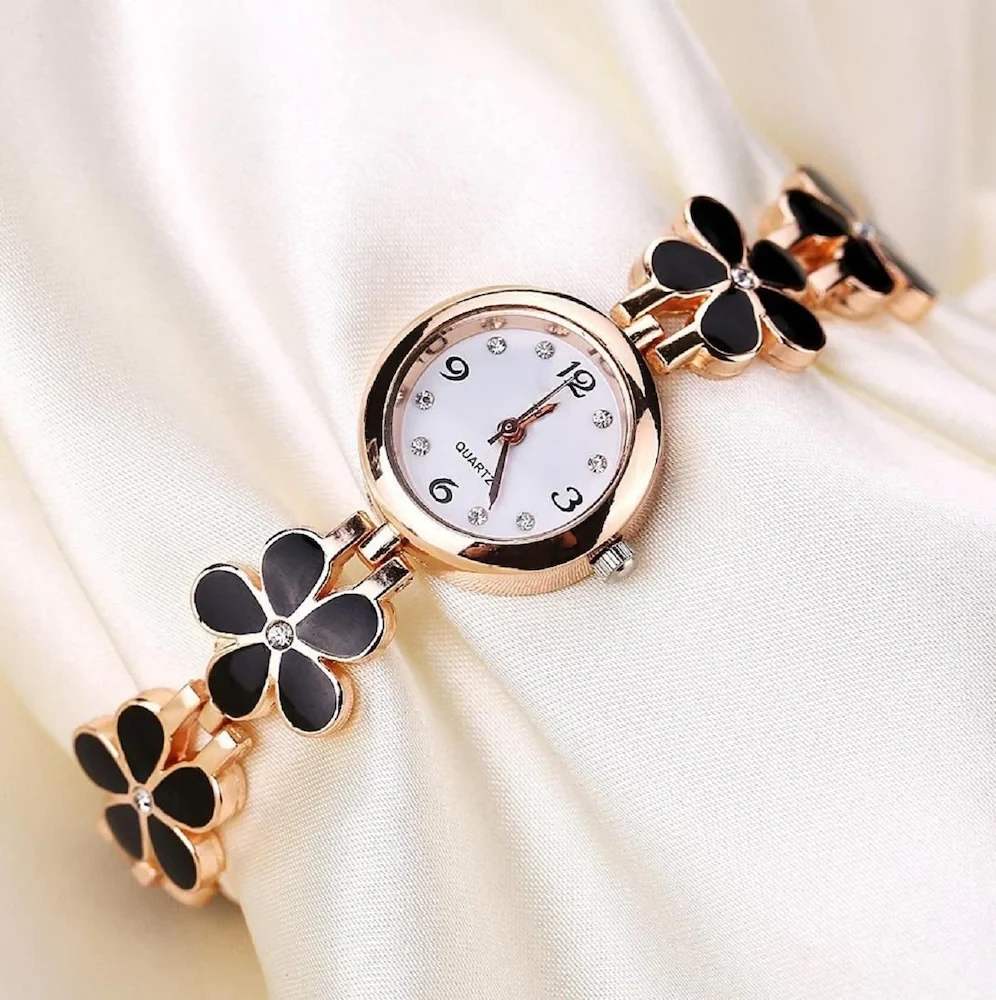 ILOZ New Attractive Design Black flowers pretty bracelet strap analog watch beautiful collection ladies & women fancy Analog wrist Watch - For Girls Analog Watch - For Women