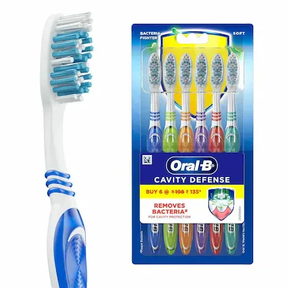 Oral-B Bacteria Fighter Cavity Defense Soft Assorted Toothbrush (Pack of 6)
