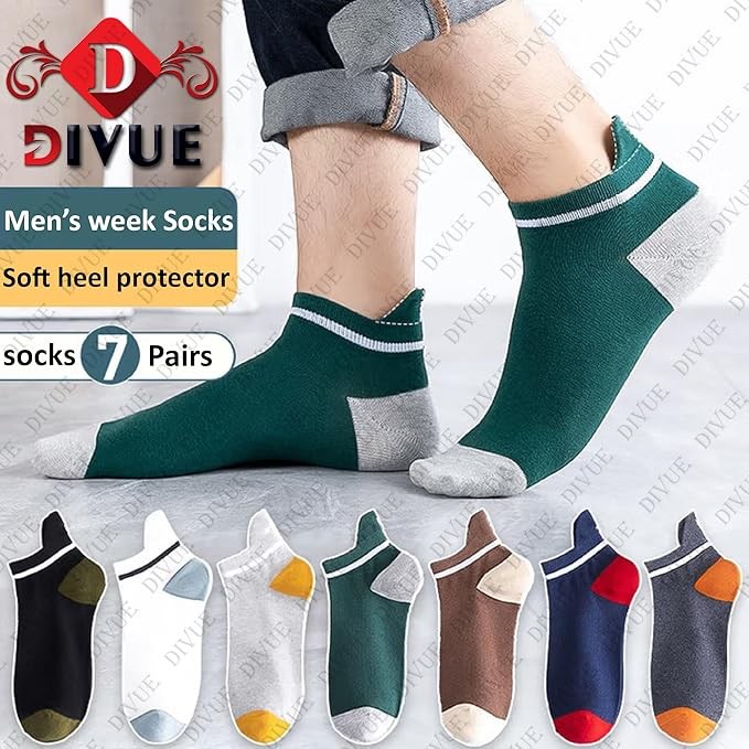 DIVUE Ankle Length Cotton Socks Unisex – Pack of 7 Multicolor Soft & Breathable Everyday Use Socks for Men & Women – Durable Stretchable Comfort Fit – Casual & Office Wear