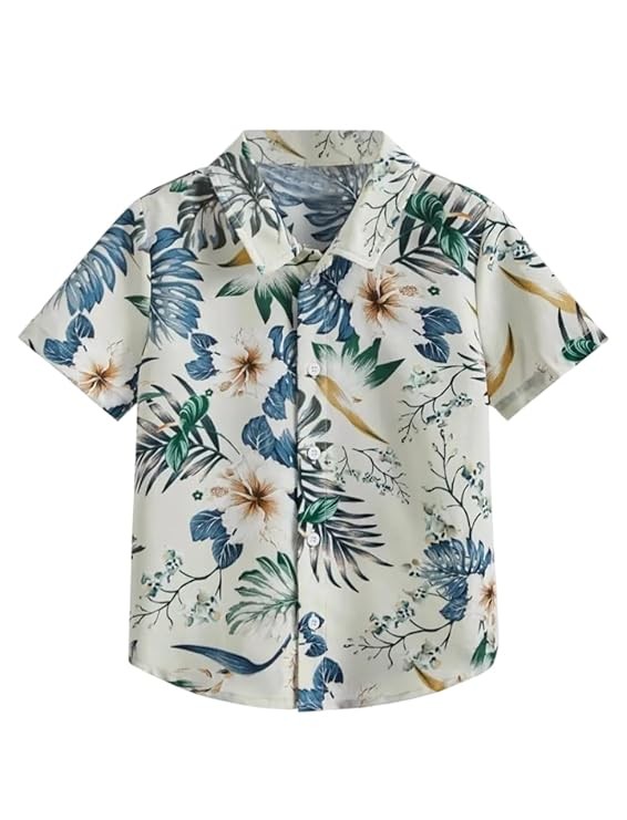 MAVANI Boys' Short Sleeve Printed Button-Down Shirt – Soft Cotton Blend Casual Top with Fun Print – Lightweight & Breathable for Kids