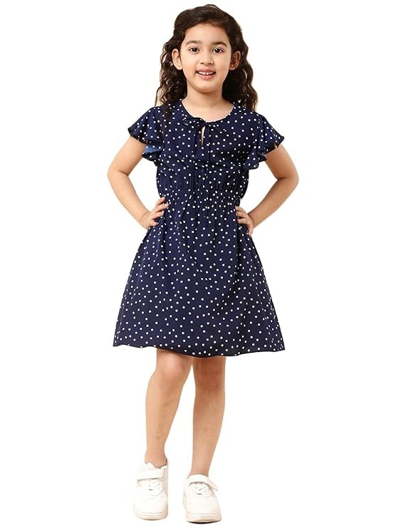 A.T.U.N. (ALL THINGS UBER NICE) Girl's Polyester Skater Knee-Long Fit & Flare Casual Dress (GDRS NAT NPD_Blue_8-9 Y)