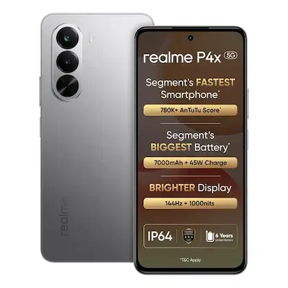 Realme P4x 5G 128 GB, 6 GB RAM, Matte Silver, Mobile Phone