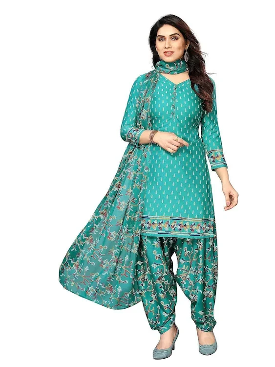 Sidhidata Women's Crepe Printed Patiyala Salwar Suit Dress Material Suit Sea Green l Unstitched