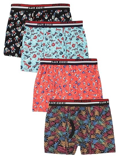 Lux Cozi 100% Cotton Outer Elastic Semi Long Print Trunk for Boys | Color & Prints May Vary |Pack of 4
