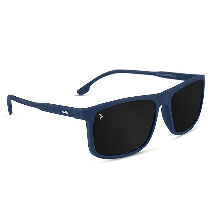 KAEN Polarized Stylist Sunglasses For Men & Women by Eyewearlabs | Full Rim Square Black Sunglasses | 100% UV Protection | Cricket Sports Cycling Driving Adventure | Black Lens | Medium | KOLE