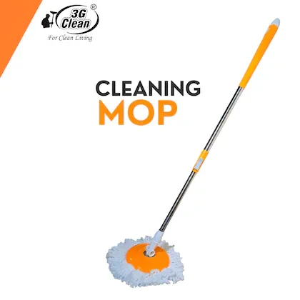 3 G CLEAN Mop Rod Stick Set Floor Cleaning Steel Spin Mop Rod Stick - Red - Orange