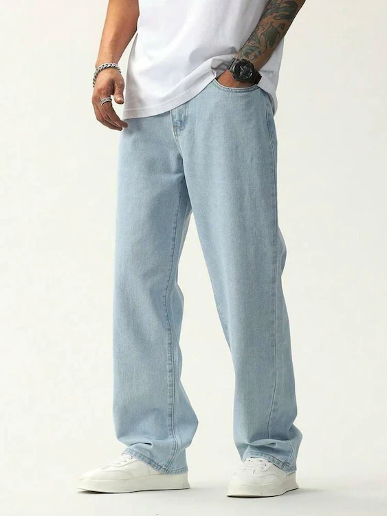 OFTEN LOOK Men Loose Fit Mid Rise Light Blue Jeans