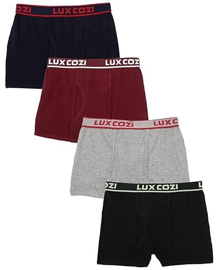 Lux Cozi Boy's 100% Cotton Outer Elastic Semi Long Trunk |Trunk for Boys |Pack of 4 (Color & Prints May Vary)